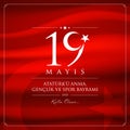 19 May, Commemoration of Ataturk, Youth and Sports Day Turkey celebration card.